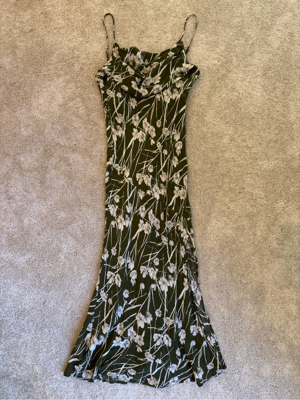 Saints + Secrets Olive Green Floral Slip Dress Spaghetti Straps Midi Medium